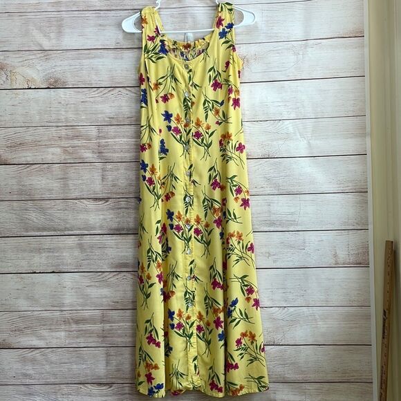 VINTAGE BFA CLASSICS MAXI DRESS IN YELLOW FLORAL PRINT - Picture 1 of 8